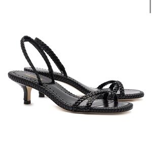 Larroude Mini Annie Black Braided Slingback Heels